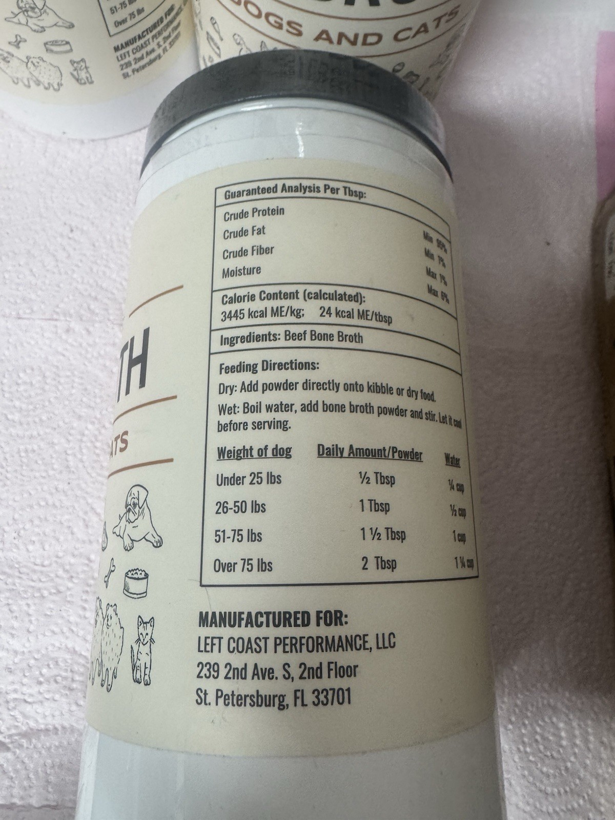 6X Left Coast Beef Bone Broth Powder for Dogs Cats | Grass-fed Bone Broth, 8oz