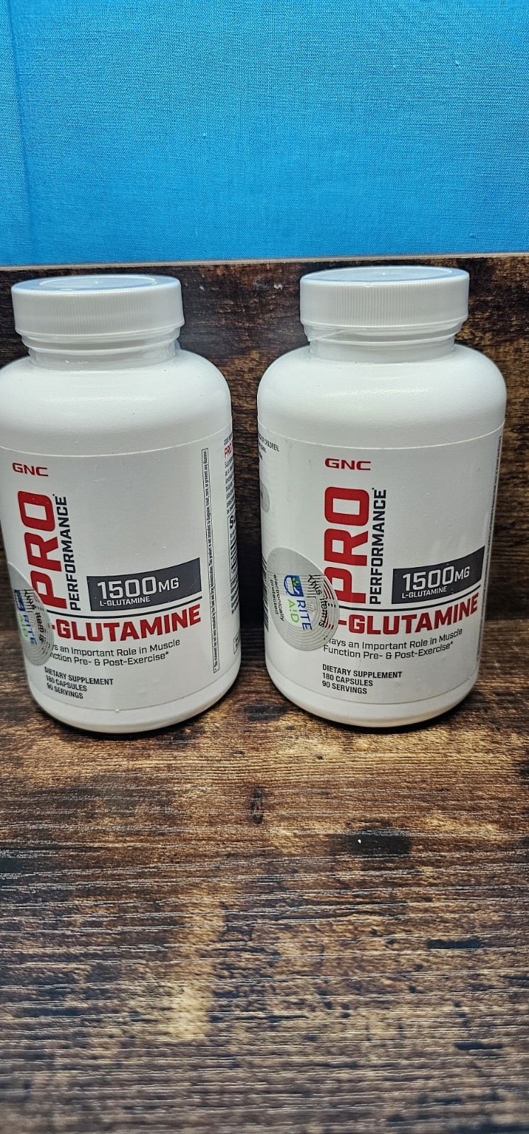 2 GNC Pro Performance L-Glutamine 1500mg 180 Capsules, Exp: 08/2026