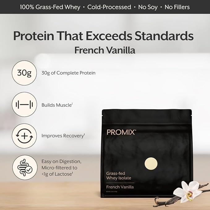 Promix Grass-Fed Whey Isolate Protein Powder French Vanilla 2.5lb – 30g Protein