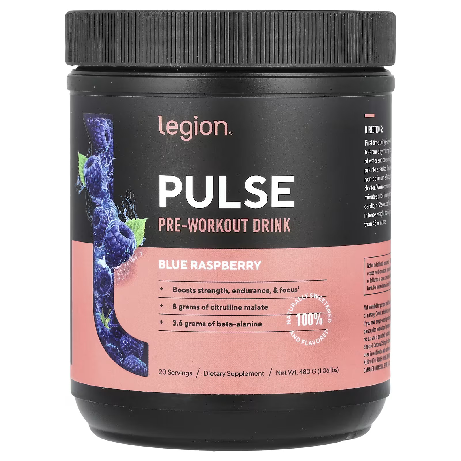 2 X Legion Athletics, Pulse, Pre-Workout Drink, Blue Raspberry , 1.06 lbs (480 g