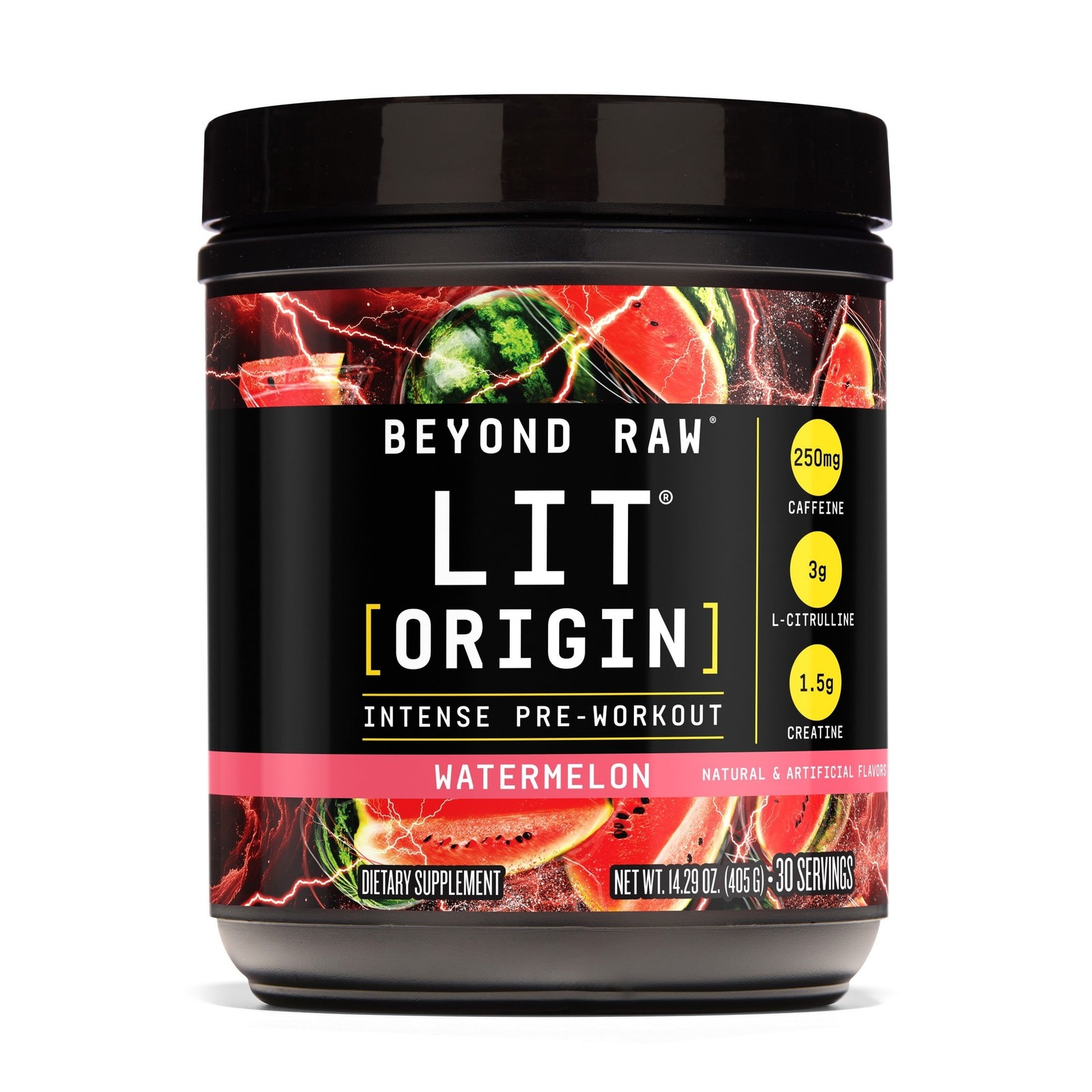 Beyond Raw LIT Origin Pre Workout Powder, Watermelon, for Men & Women