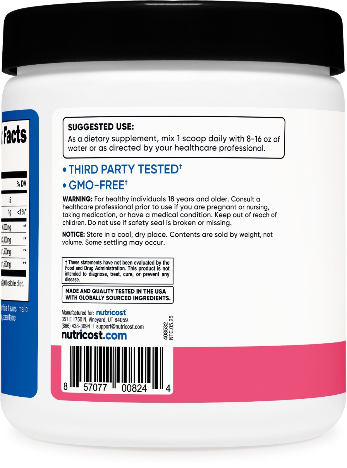 Nutricost BCAA 2:1:1 Powder (Raspberry Lemonade) 30 Servings – 6G Per Serving