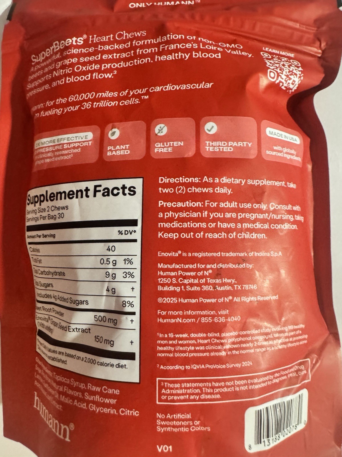 HumanN – SUPER BEETS Heart Chews, Pomegranate, 60 Count, New & Sealed, Exp 04/27