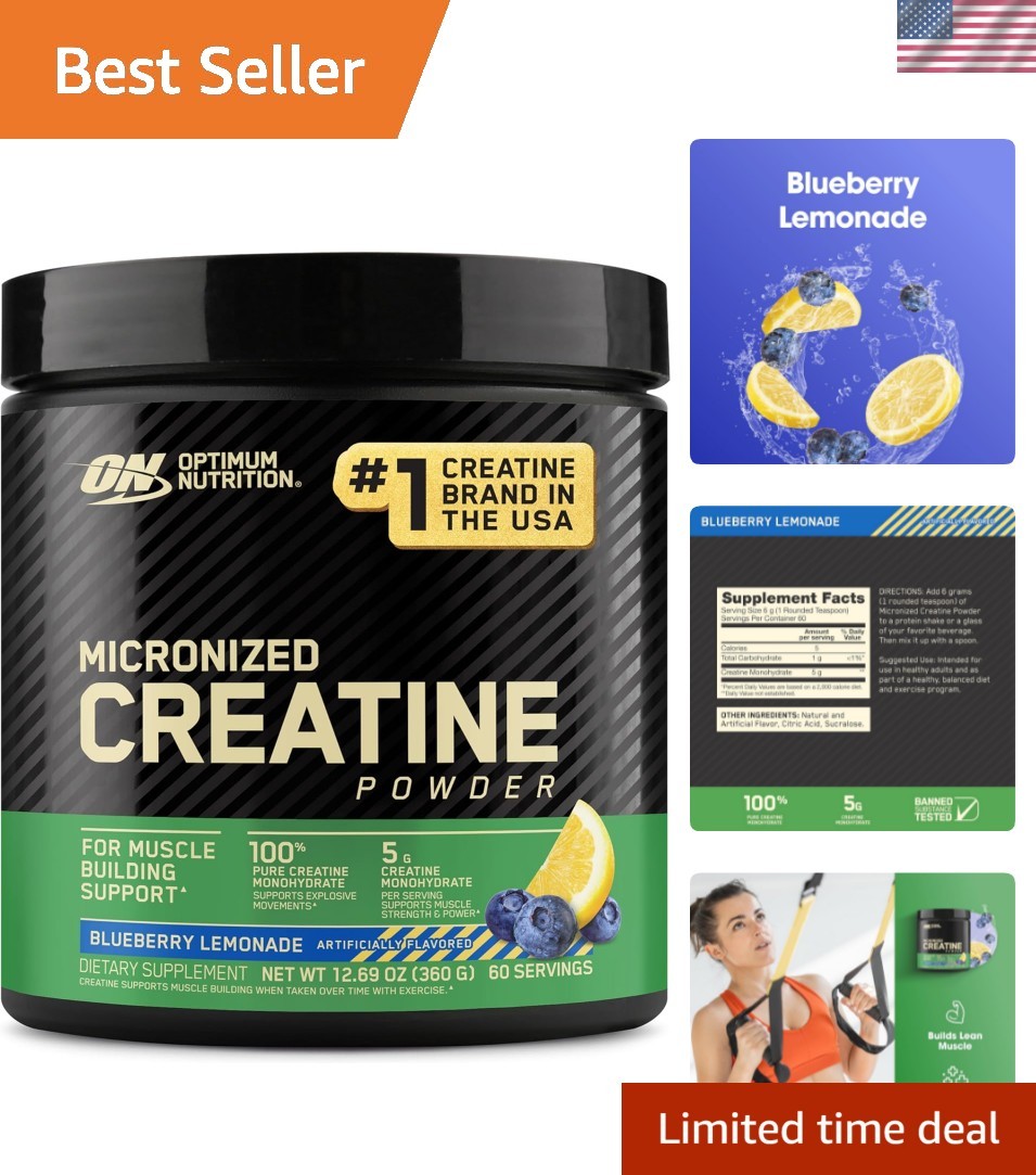 Micronized Creatine Monohydrate Powder, Blueberry Lemonade – 60 Servings
