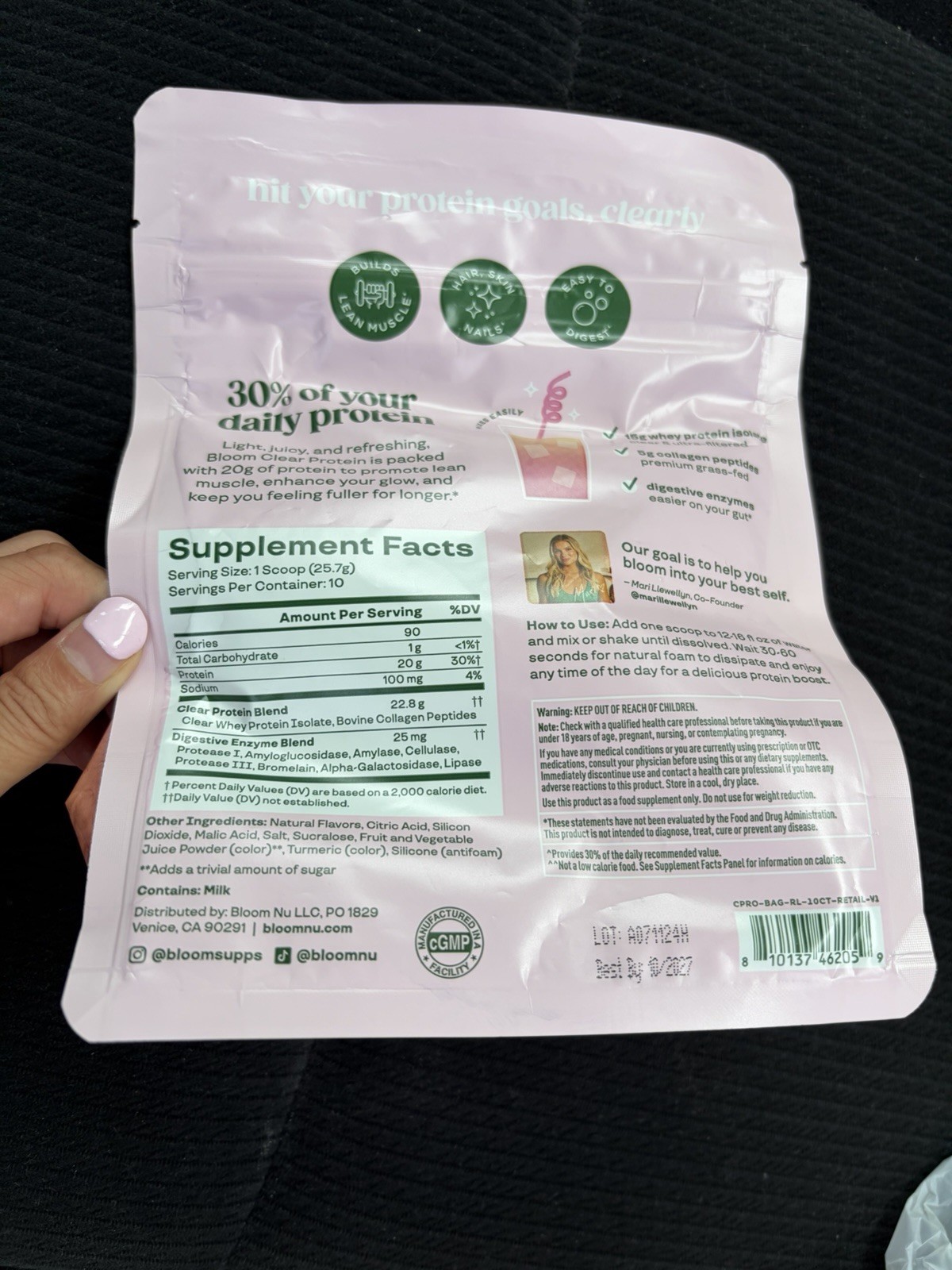 Bloom Clear Protein Powder Raspberry Lemon 20g Zero Sugar 9.07oz 10sv