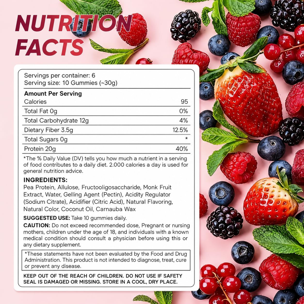 Oaka Protein Gummies 20G Protein Per Day Zero Sugar Mixed Berries Flavor Daily