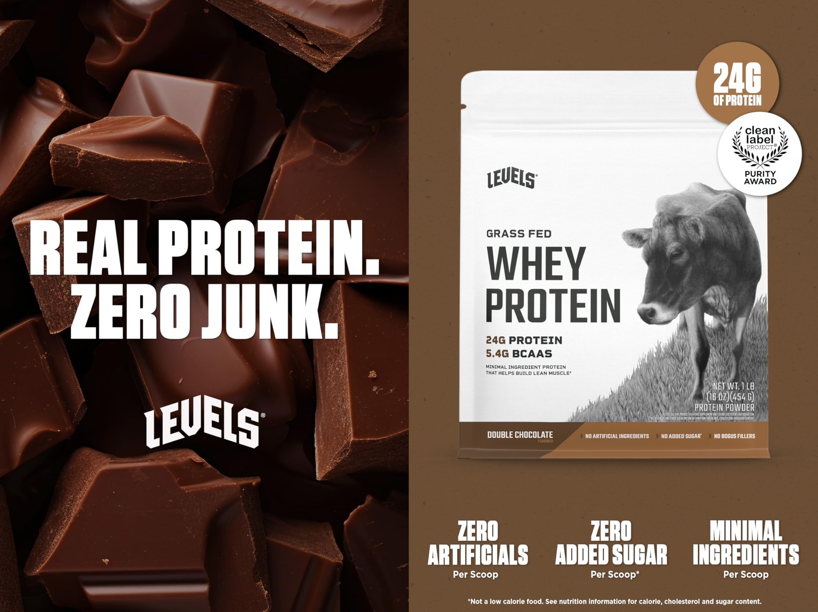 Levels Grass Fed Whey Protein Powder No Artificials 24G of Protein Double Cho…