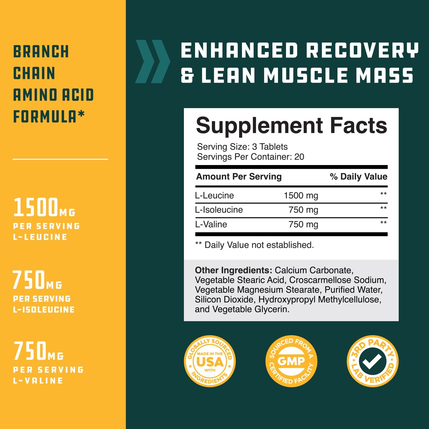 Branch Chain Amino Acids Supplement – Vegan BCAA Capsules Post Workout Muscle