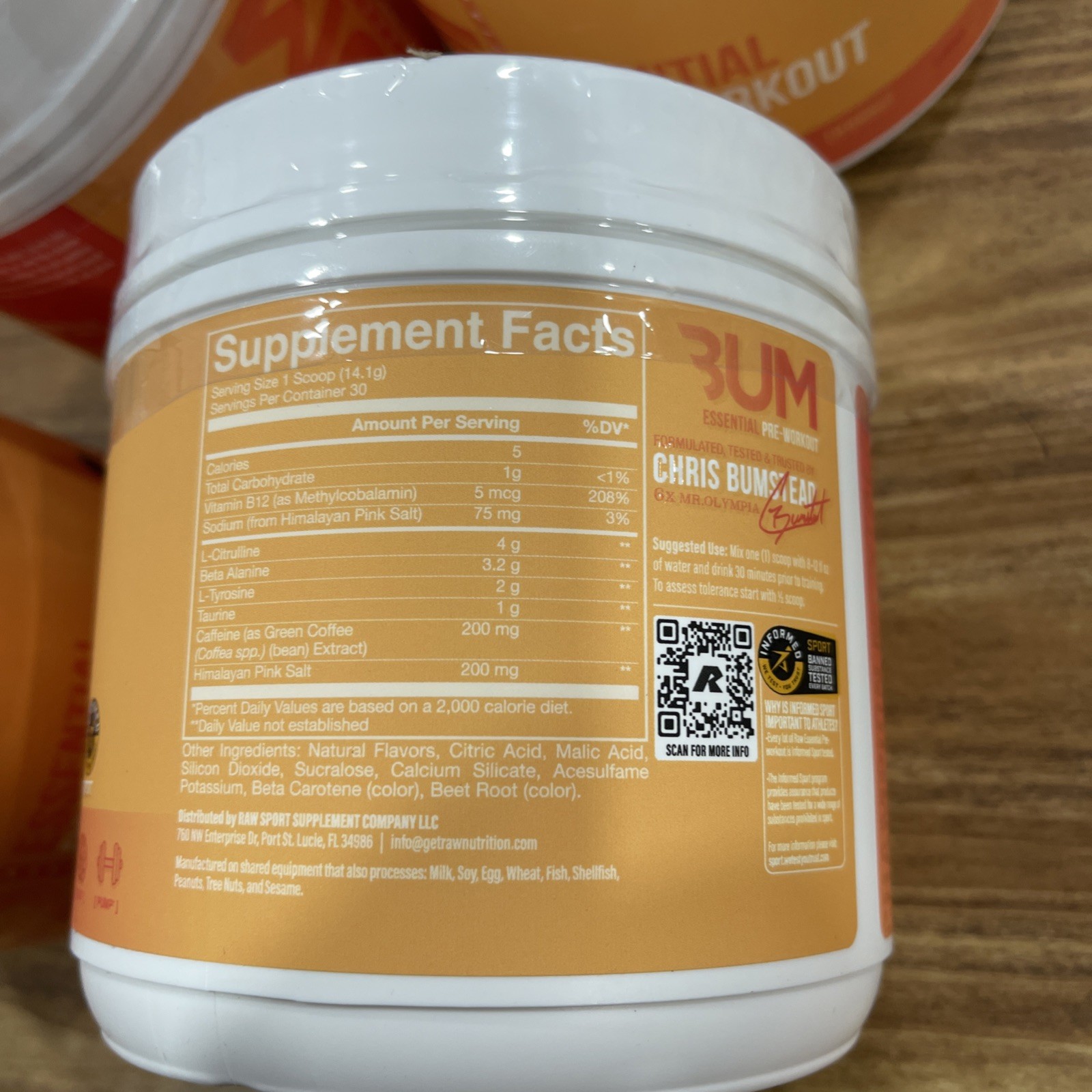 (2) RAW Essential Pre Workout Powder Peach Mango 30 Servings/423g X 2 Packs