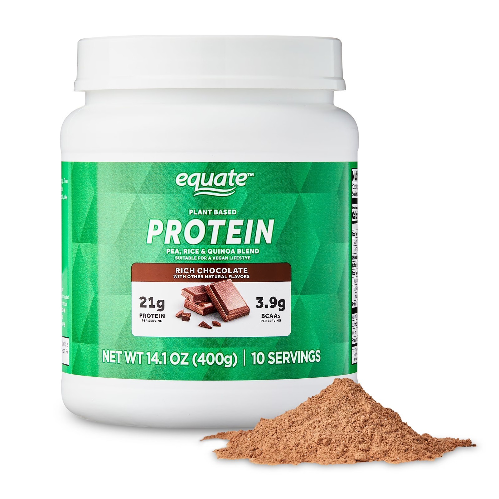 Equate Plant-Based Protein Powder Supplement Rich Chocolate 14.1 oz