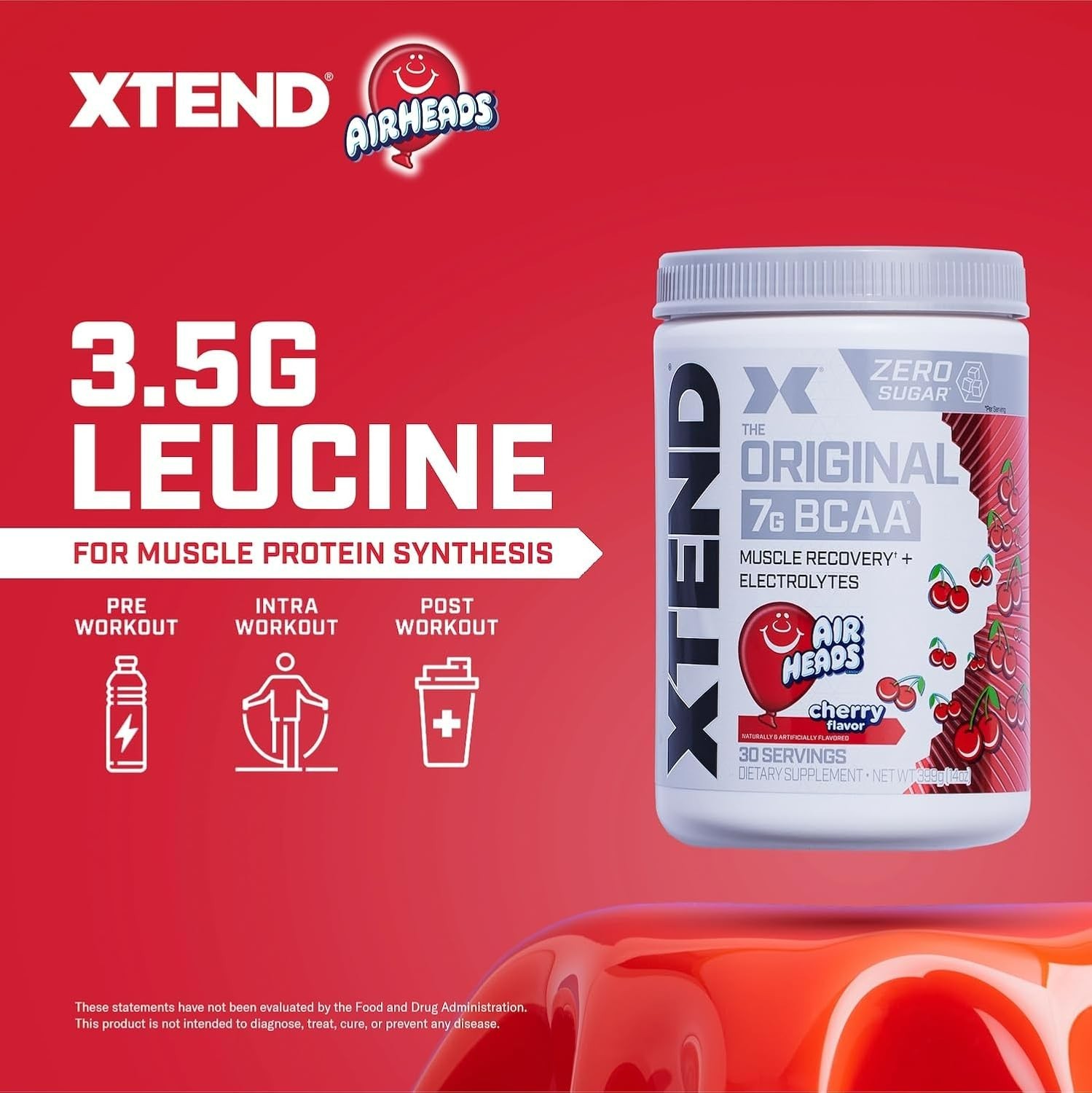 Xtend Original BCAA 7g Air Heads Cherry Flavor, 30 Servings, Exp 9/2027