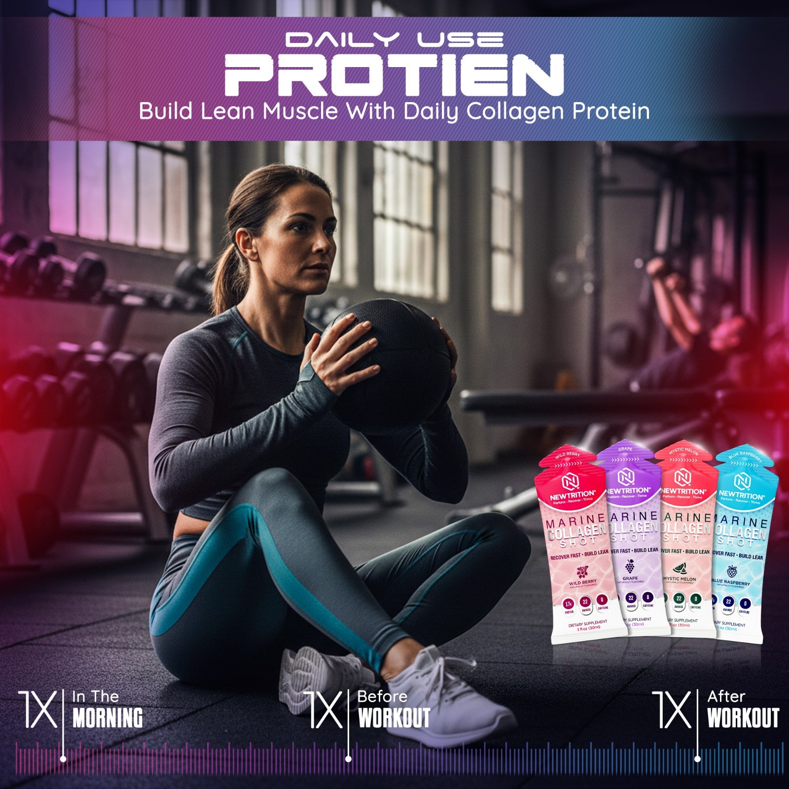 NewTrition 17,000mg Marine Collagen Protein Shots – 22 Amino Acids – B12 – 24 Ct