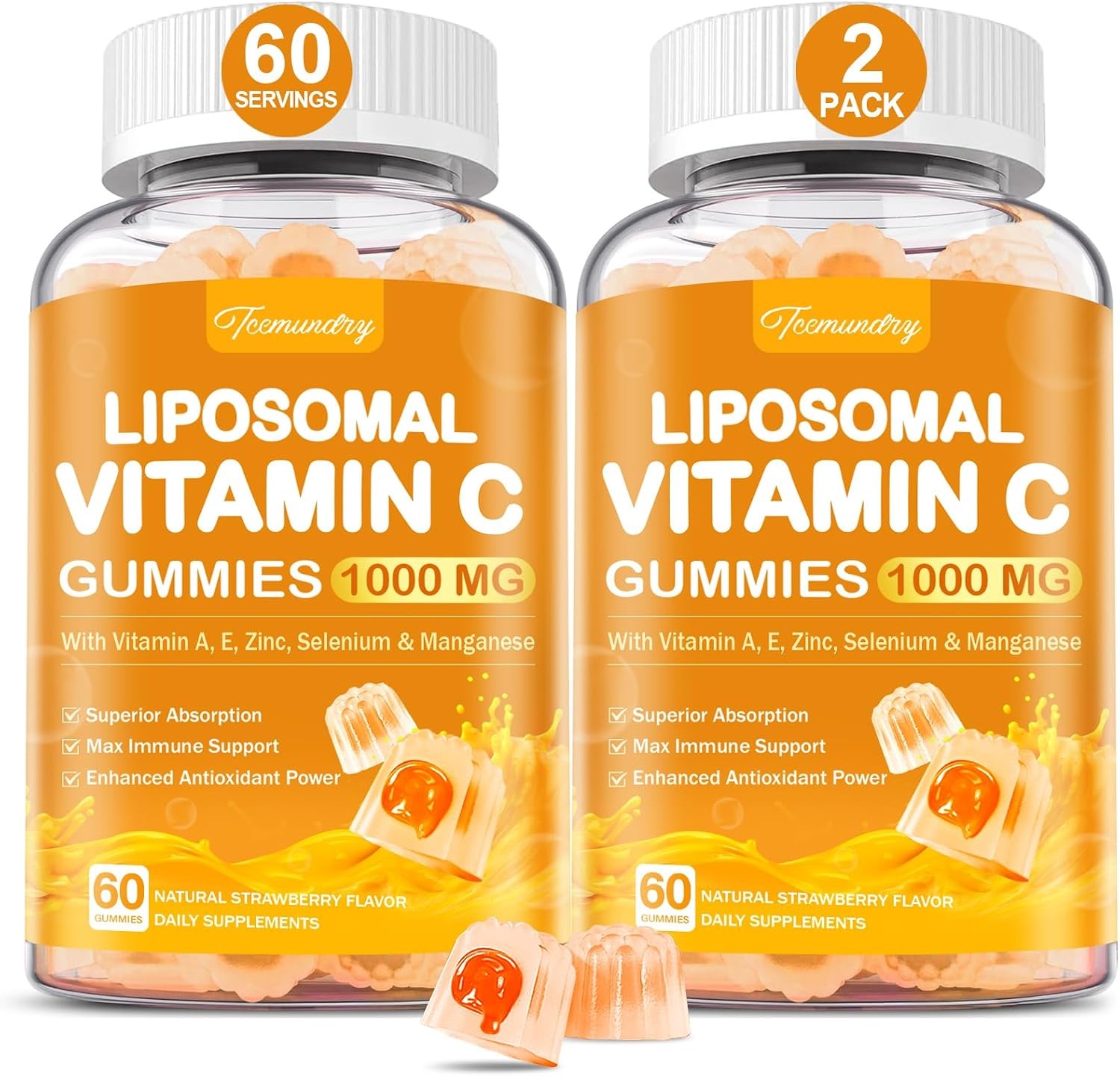 Liposomal Vitamin C Gummies 1000mg for Adults: Vitamin C Chewable Gummy with Zin