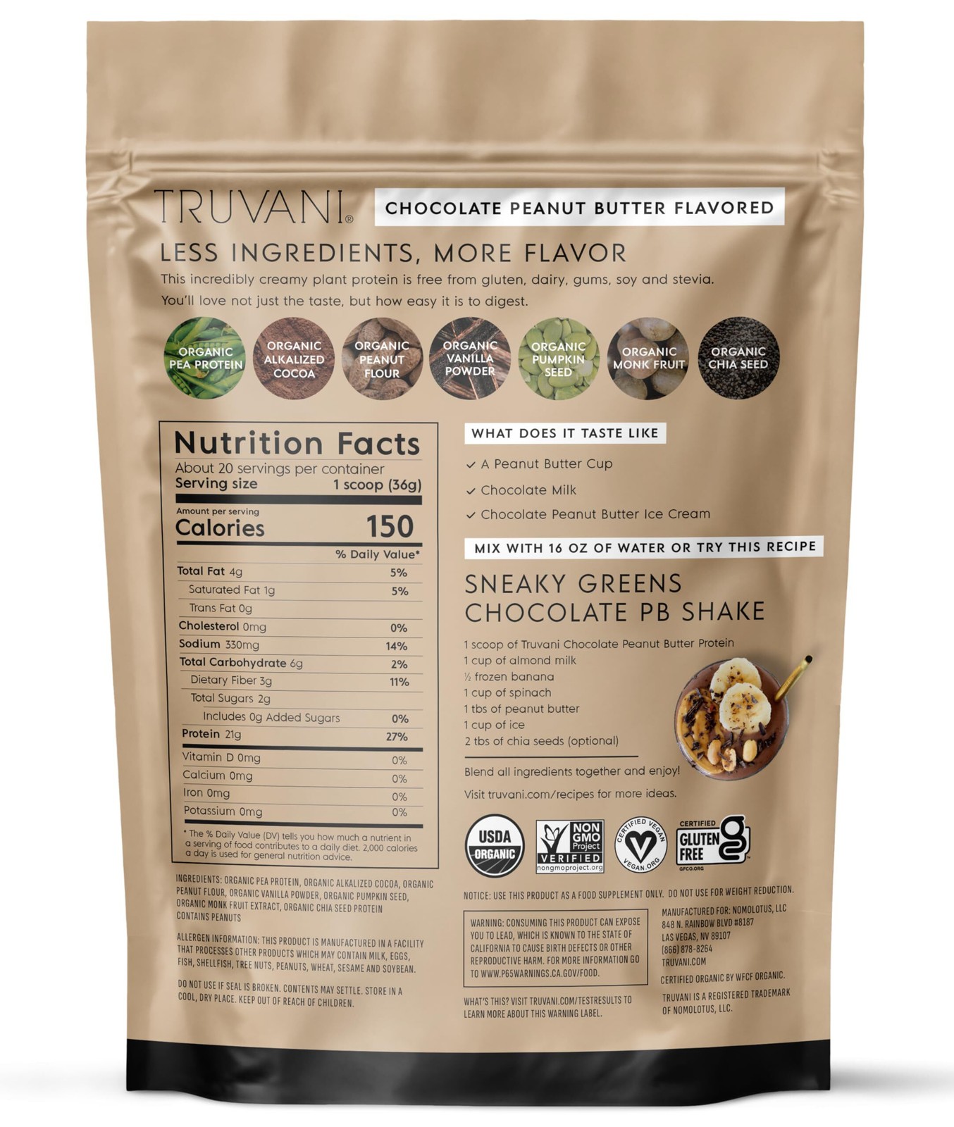 3/27 Truvani Dairy Free Protein Powder | Chocolate Peanut Butter | 20g Organic P