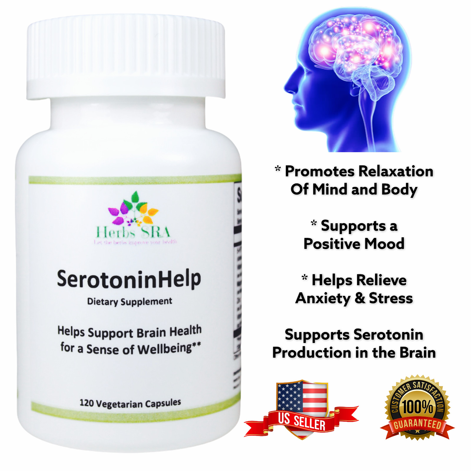 MOOD SUPPORT SUPPLEMENT, 120 Capsules, 5-HTP with Vitamins and minerals. Natural
