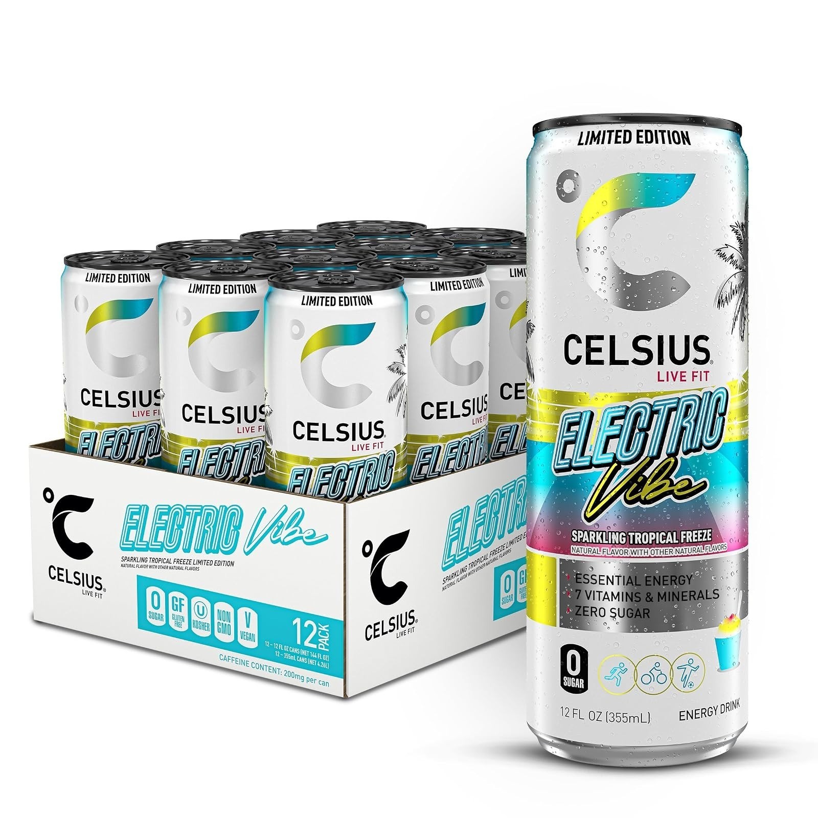 CELSIUS Peach Vibe Sparkling Energy Drink, Sugar Free, 12 Fl Oz (Pack of 12)