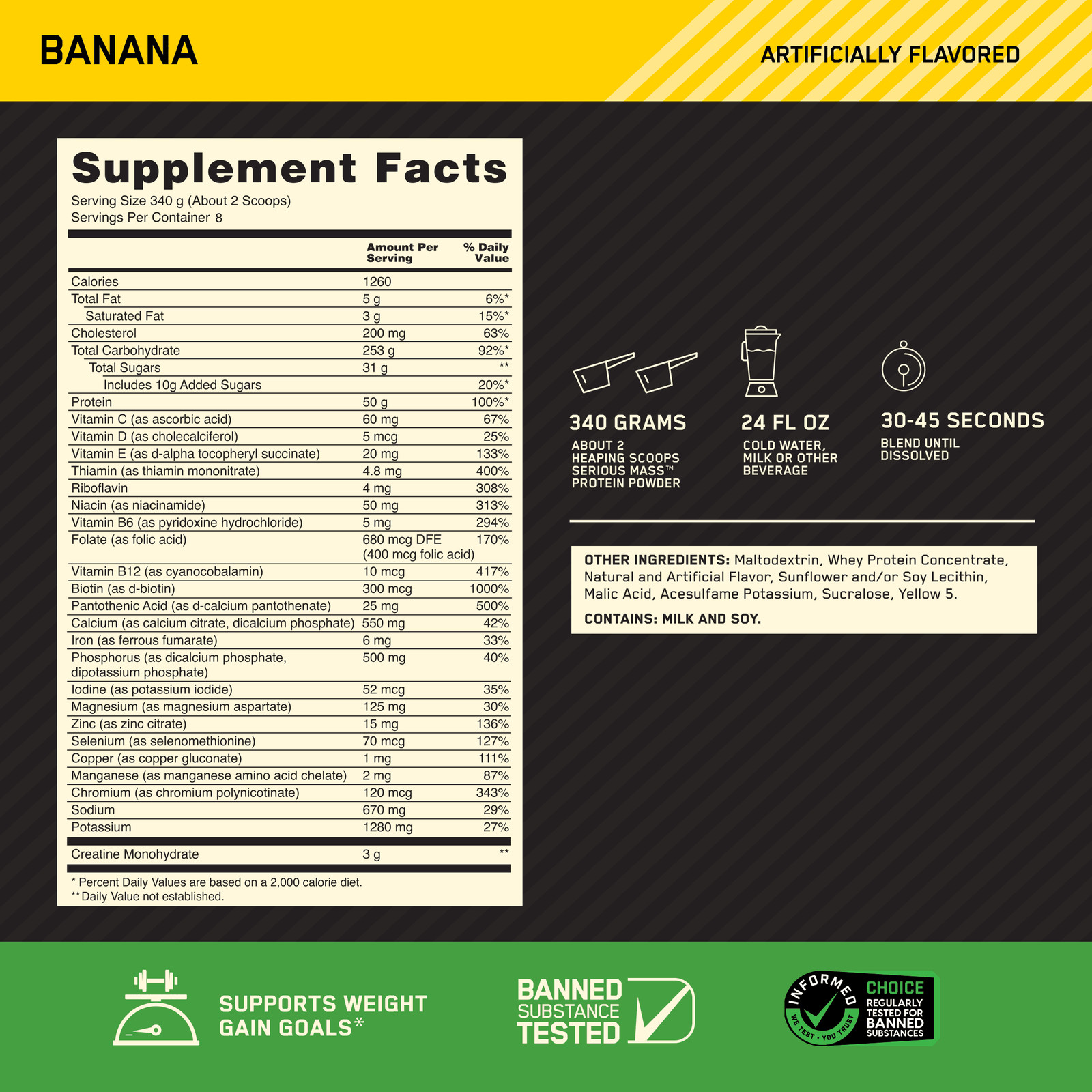 Optimum Nutrition, Serious Mass, 50g Protein Powder