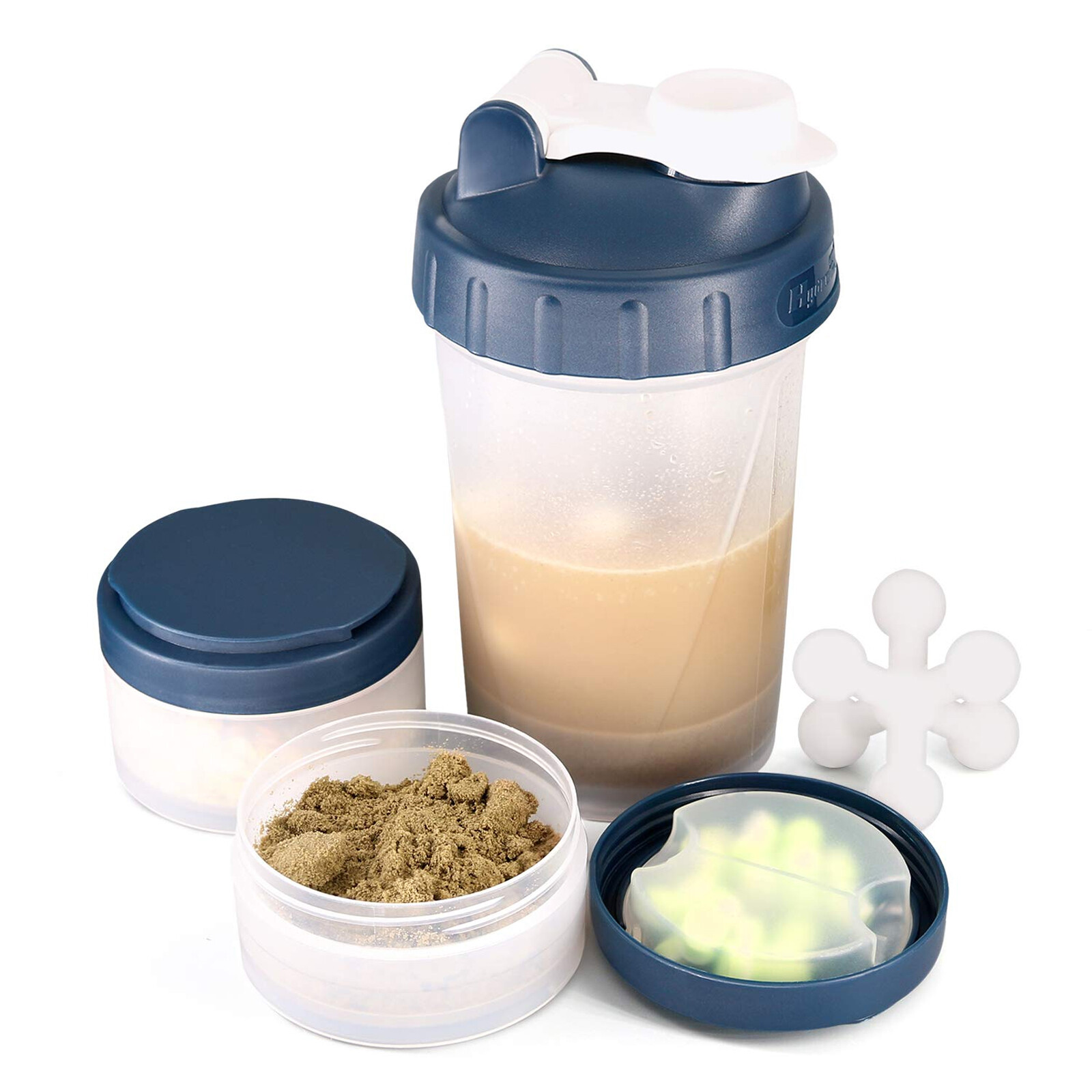 16 OZ Shake Bottle Protein Powder Shaker Blender Gym Smoothie Cup two storage