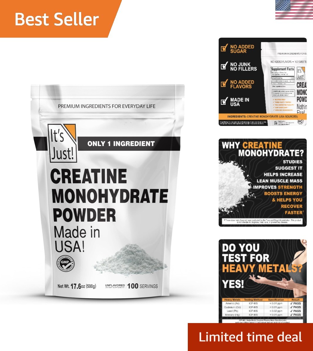 Lab Tested Creatine Monohydrate – High Quality Muscle Growth Supplement, 1.1 lbs