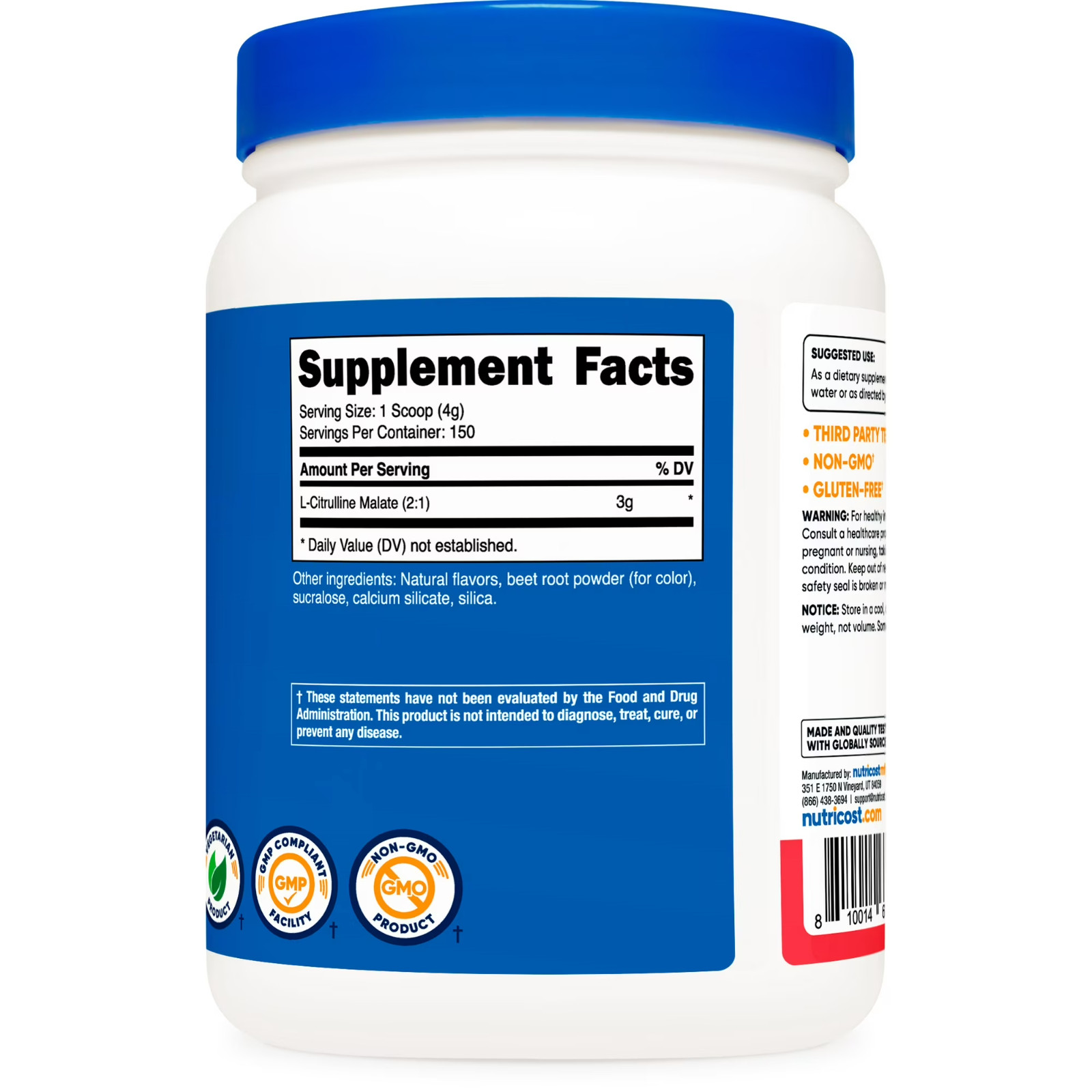 Nutricost L-Citrulline Malate 2:1 Powder 600g Strawberry Kiwi Pre Workout