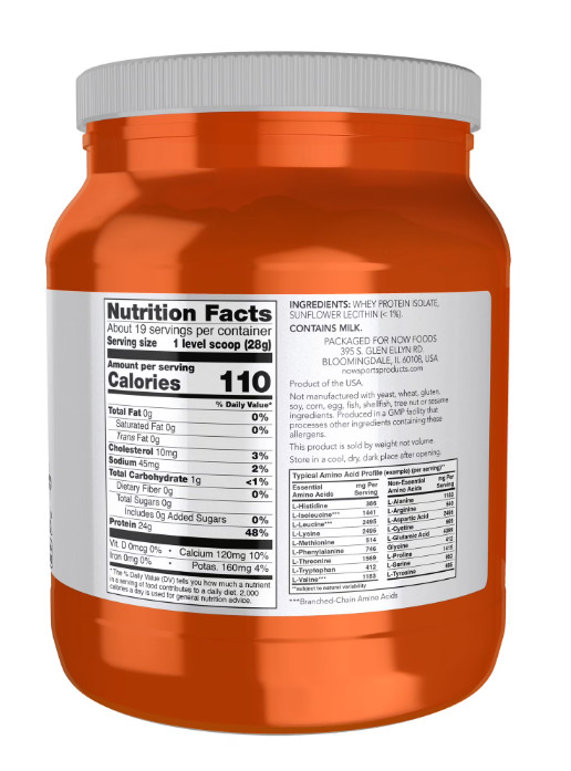 NOW Sports Whey Protein Isolate 25g BCAAs Unflavored Powder 1.2 lb Protein
