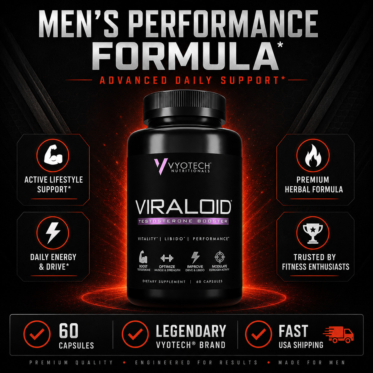 Natural Testosterone Booster Optimize Muscle Strength Viraloid by Vyotech 3 Bt