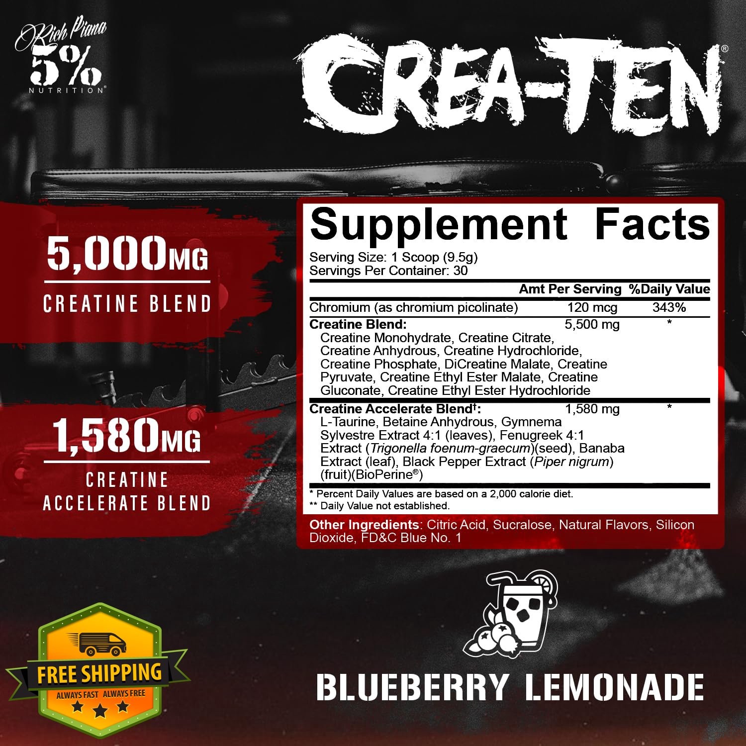 5% Nutrition CreaTEN Blueberry Lemonade Creatine Powder