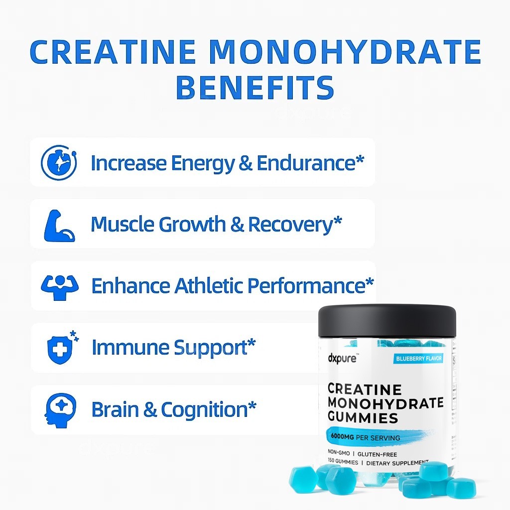 Creatine Monohydrate Gummies – 150 Gummies – 6000mg – Muscle Strength and Energy