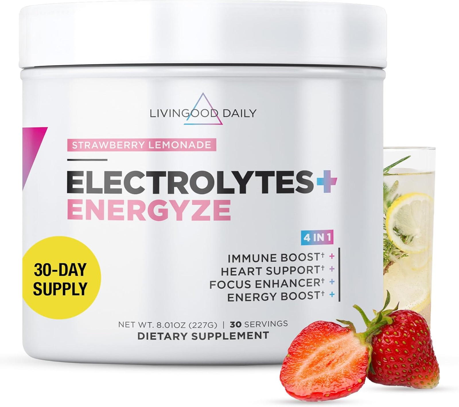 Electrolytes Powder Strawberry Lemonade 30 Servings, Hydration Drink Mix with