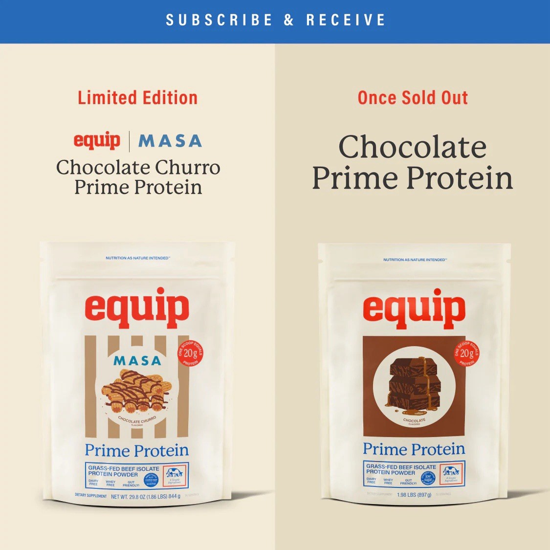 Equip x MASA Chocolate Churro Grass-Fed Beef Protein Powder 29.8oz NEW