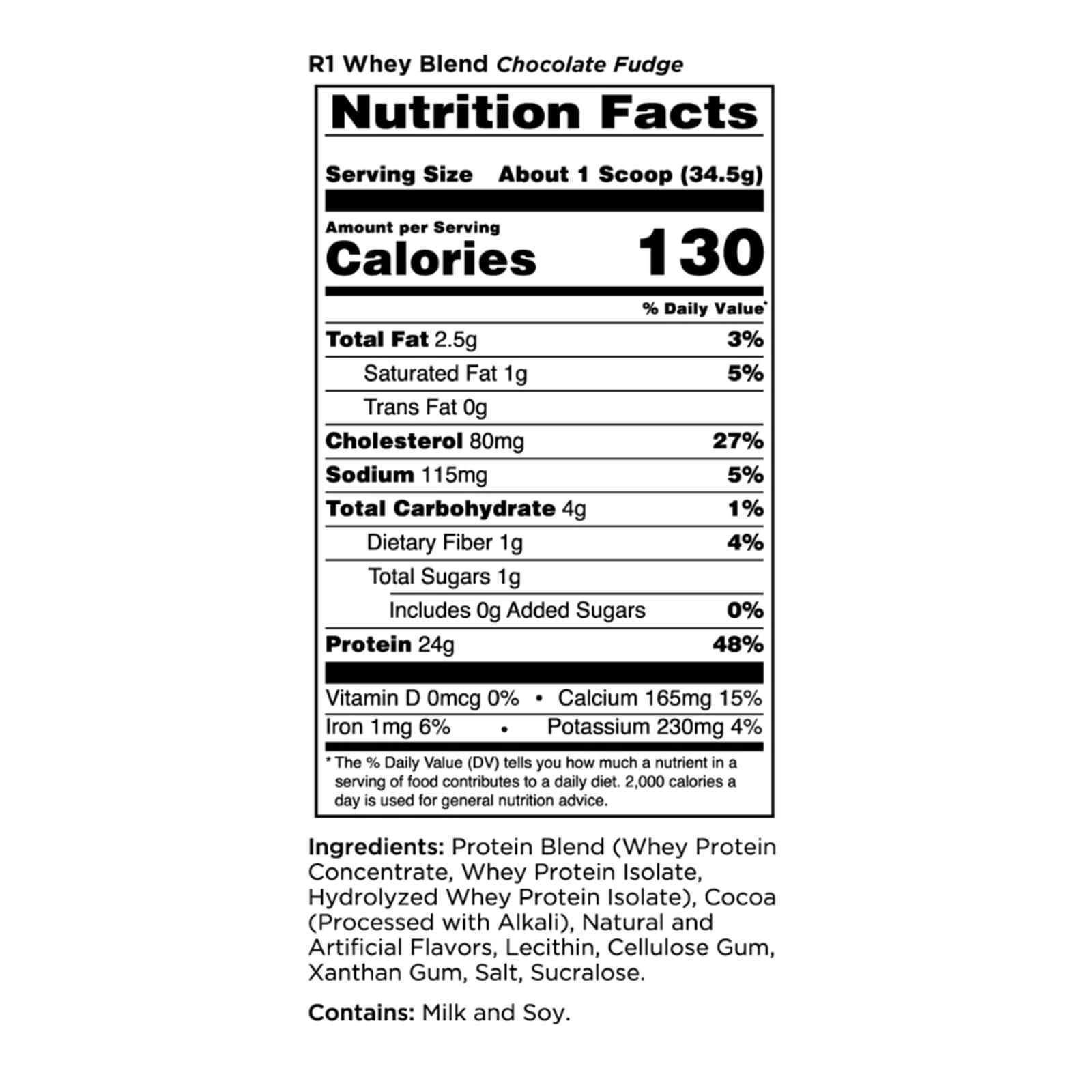 RULE 1 Whey Blend 26 serv Chocolate Fudge 100% Whey Protein Blend 1.98lb