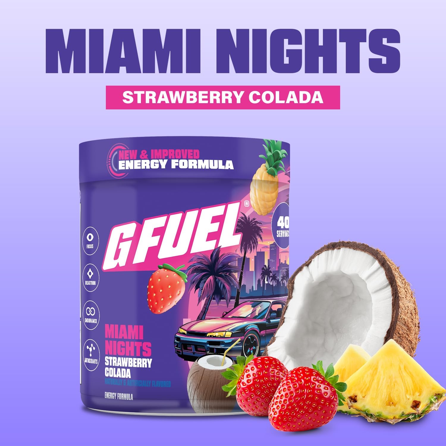 G Fuel Miami Nights 2.0 Energy Drink Powder, 9.8 Ounce (Pack of 1), No Color