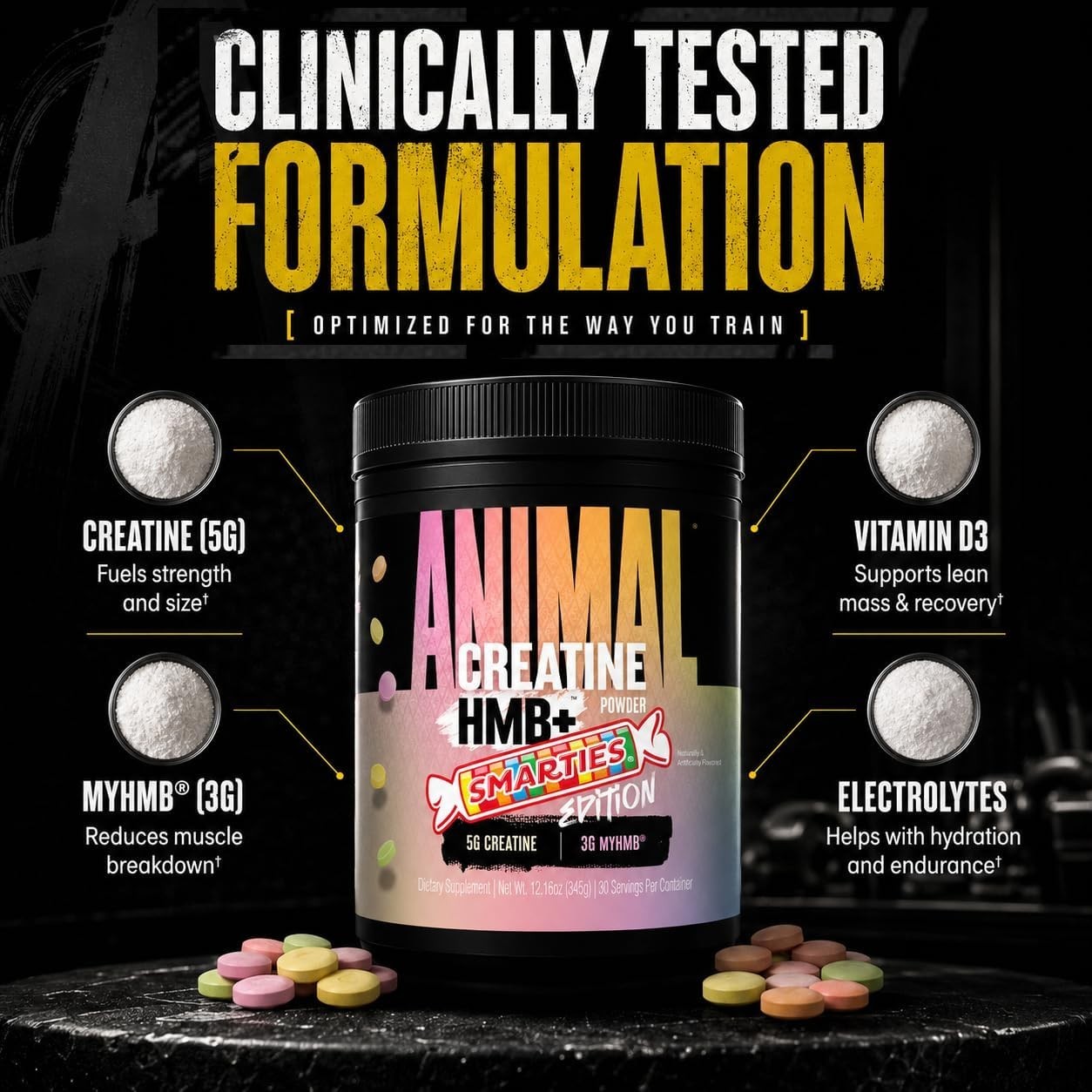 Animal Creatine HMB Powder x Smarties 3g myHMB + 5g Creatine Monohydrate