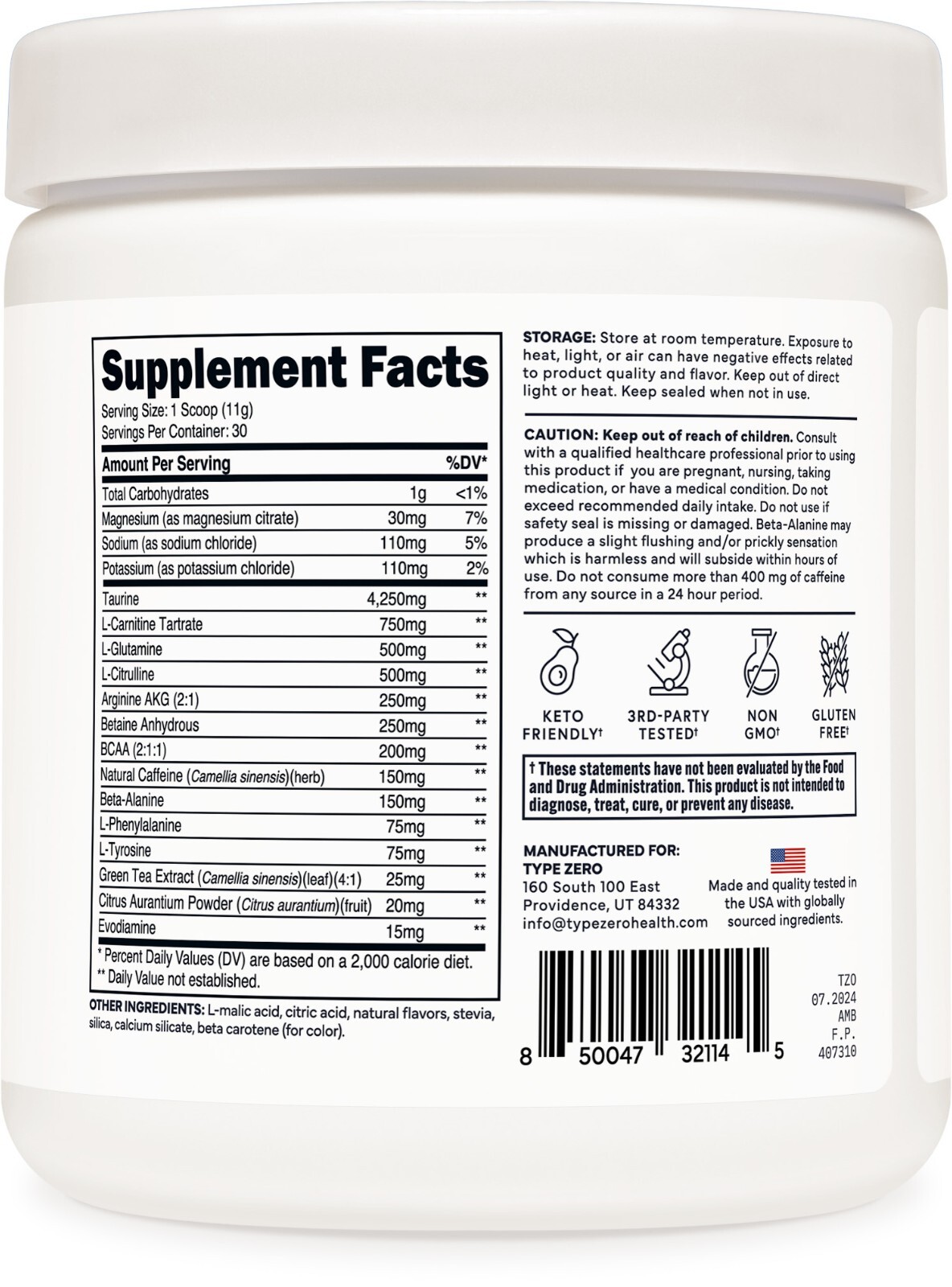 Type Zero AminoBurn – Natural Pre Workout + BCAA (Peach Mango | 30serv)