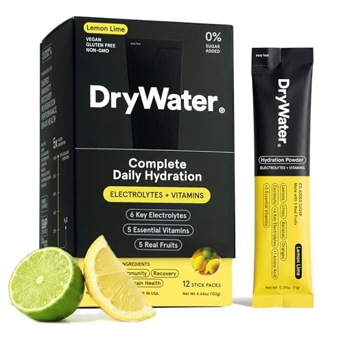 Electrolyte + Vitamin Hydration Powder Packets – 1,000mg Potassium, Lemon Lime