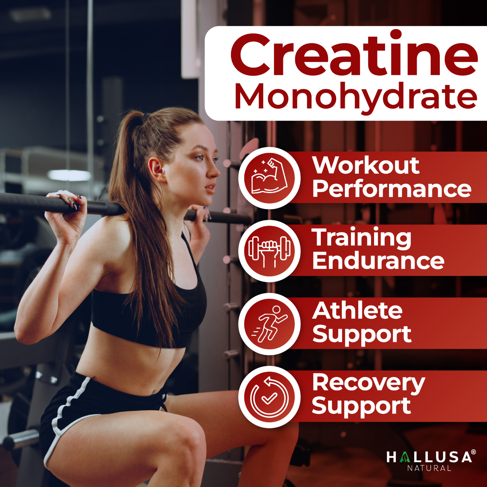 CREATINE Monohydrate – Muscle Growth – Strength, Performance & Recovery – 60 Cap