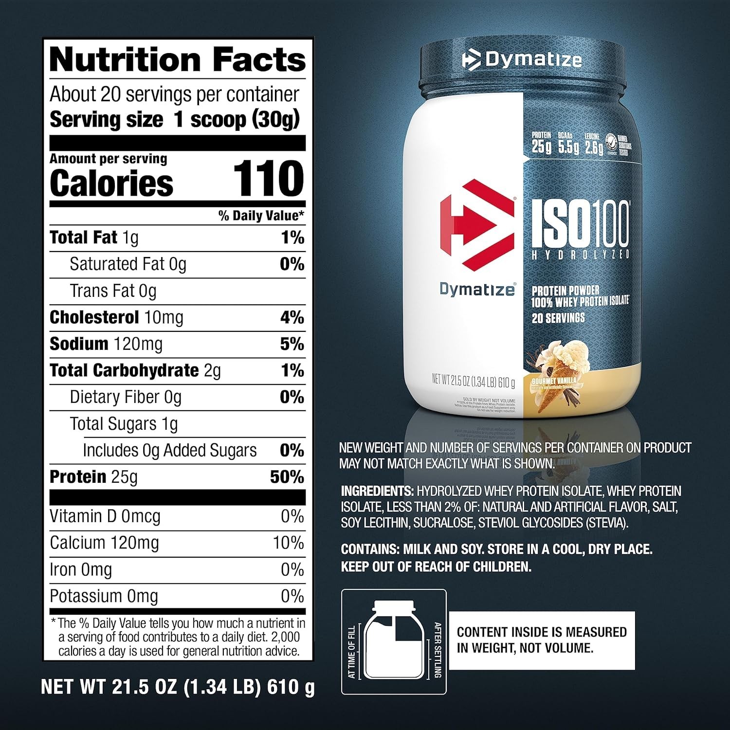 Dymatize ISO100 Whey Protein Powder Isolate, Gourmet Vanilla, 25g of Protein, 5.