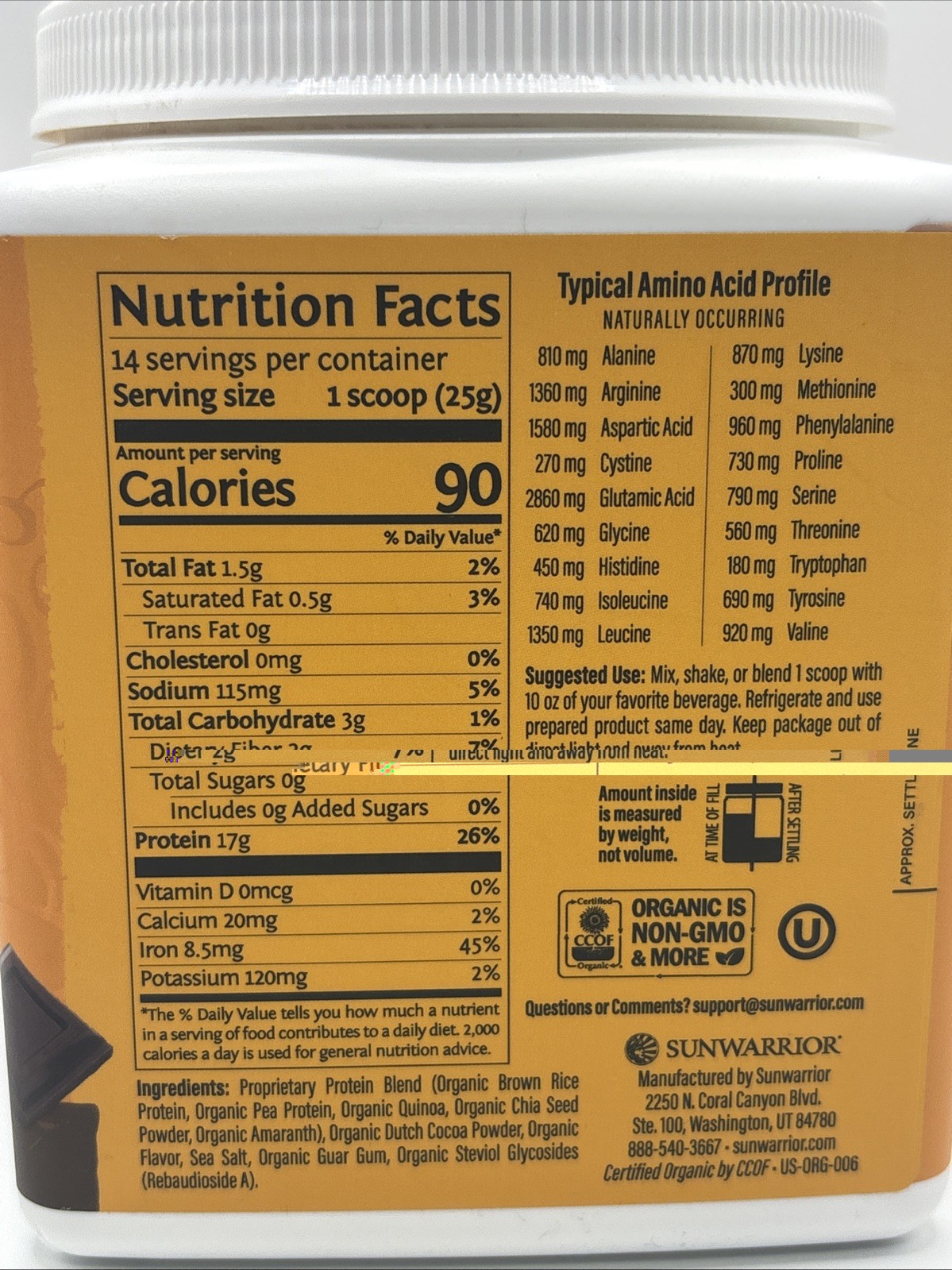 Sun Warrior Protein Classic Plus, Chocolate 13.2 Oz – Keto Friendly 07/27