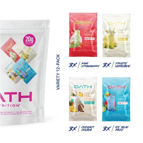 Oath Nutrition Variety Pack Clear Whey 12pk – Frosty Lemonade Icy Blue Kiwi
