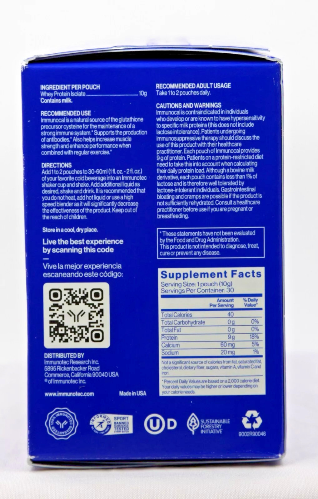 Immunocal Classic (Blue) Regular Glutathione Precursor – 30 Pouches, Exp 01/28