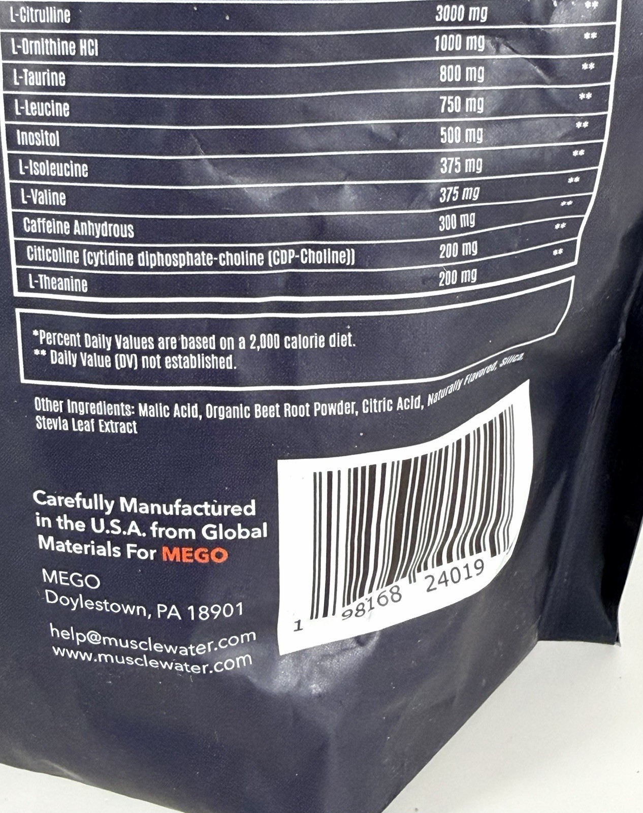 Muscle Water MEGO Fruit Punch Pre Workout Creatine BCAA 30 Servings Exp 08/26