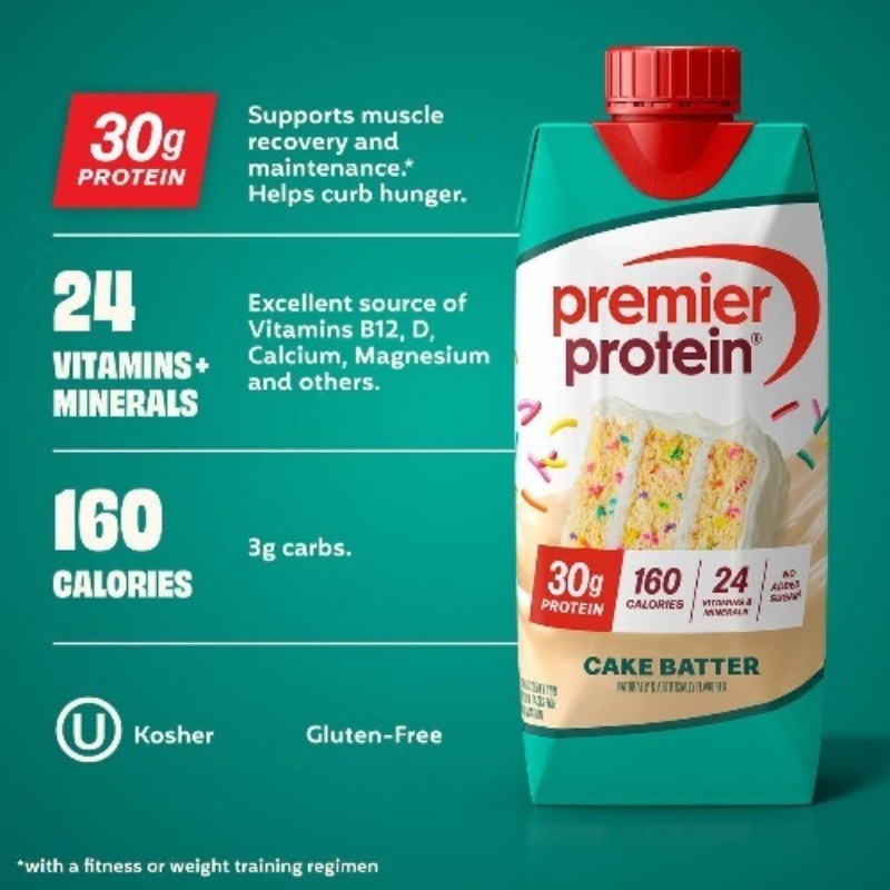 Premier Protein Shake, Cake Batter, Non-Caffeinated, 30g Protein, 4 Ct