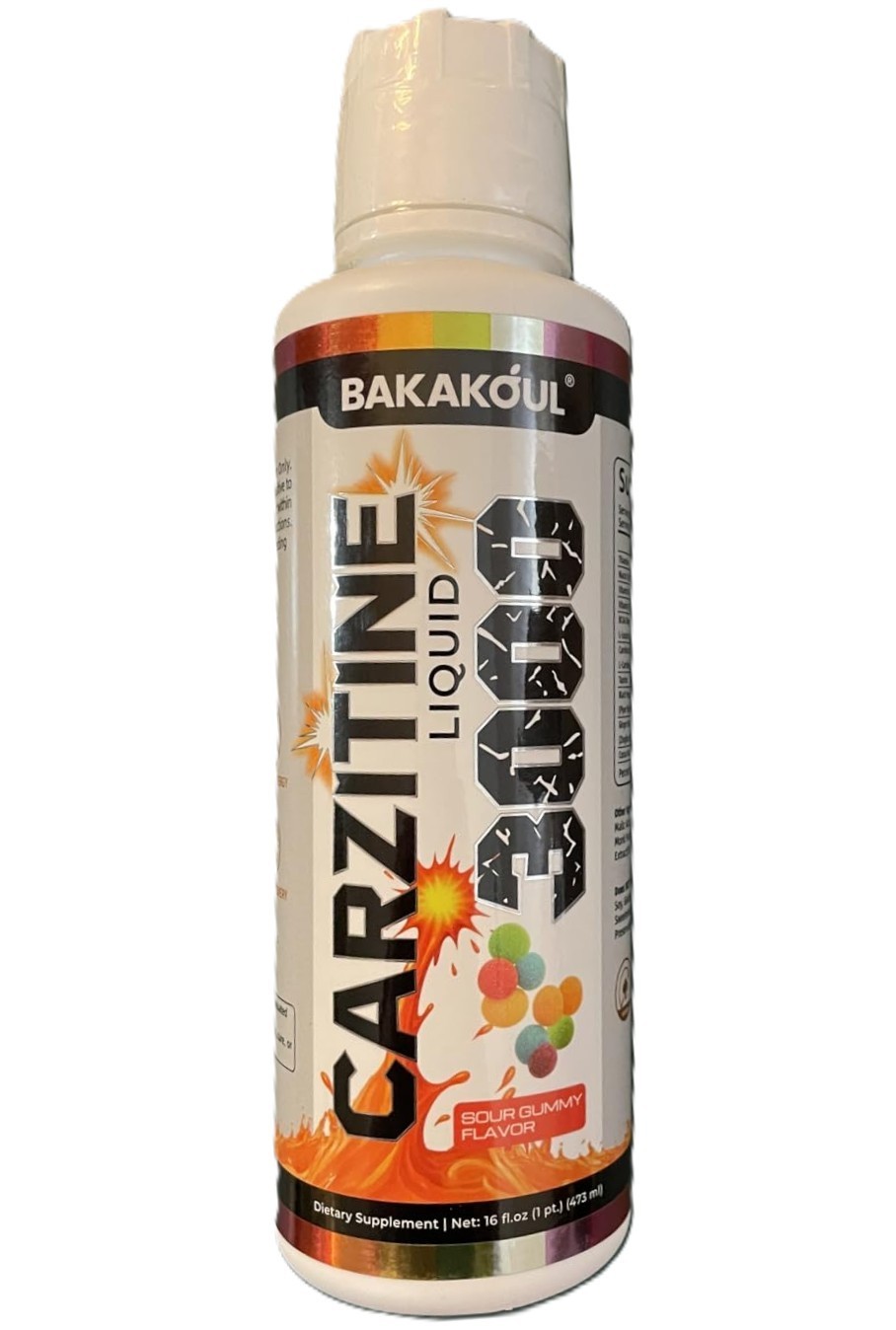 L-Carnitine Supplement Liquid 3000 mg with BCAA – Sour Gummy Flavor – 16 fl oz.