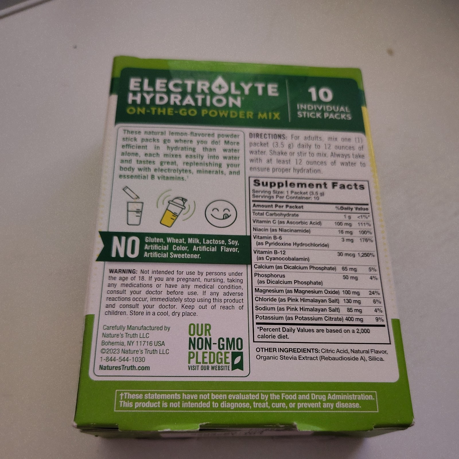 Nature’s Truth Electrolyte Hydration Powder Mix 10 Stick Packs Exp 08/2026