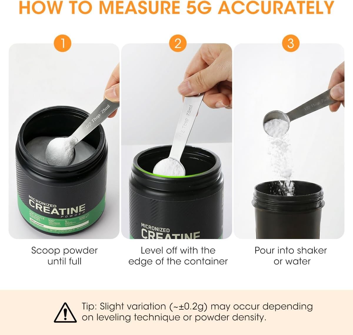 Aieve 5g Creatine Scoop,2 Pack Stainless Steel Measuring Scoops for Creatine