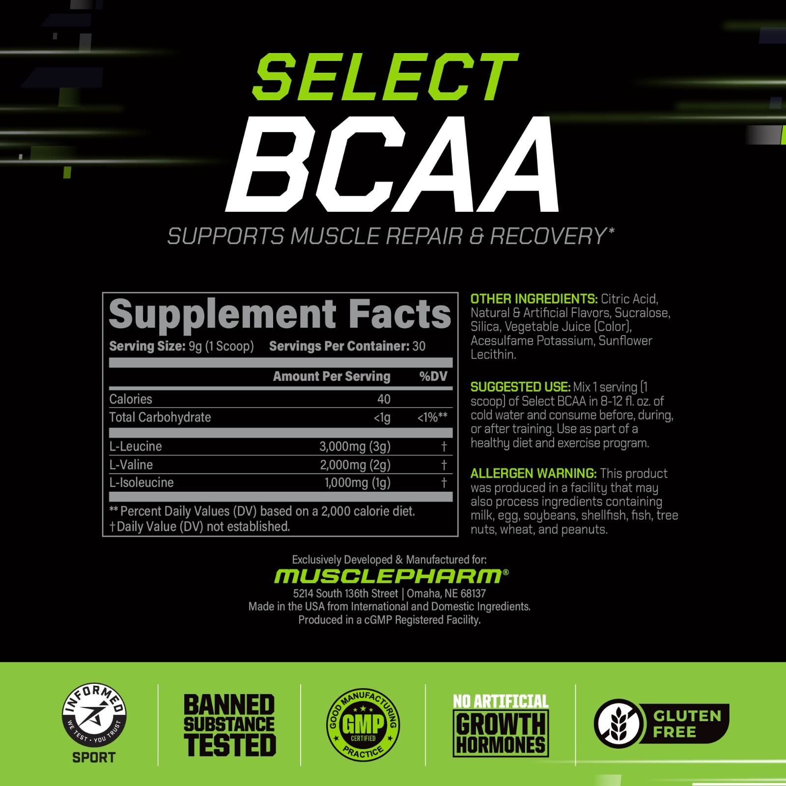 MusclePharm Essentials BCAA Powder – 30 Servings, Fruit Punch