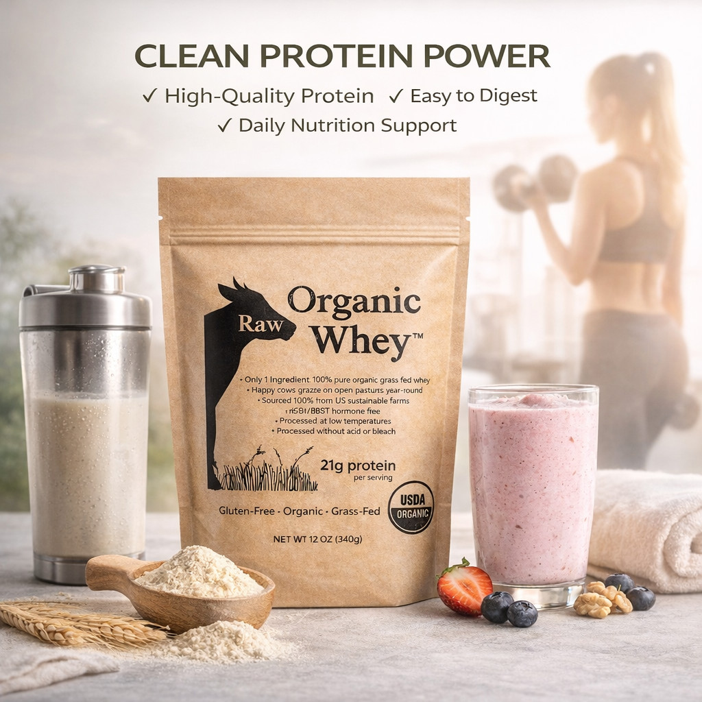 Organic Raw Whey Protein Powder Grass-Fed Unflavored Non-GMO Gluten Free 12 oz