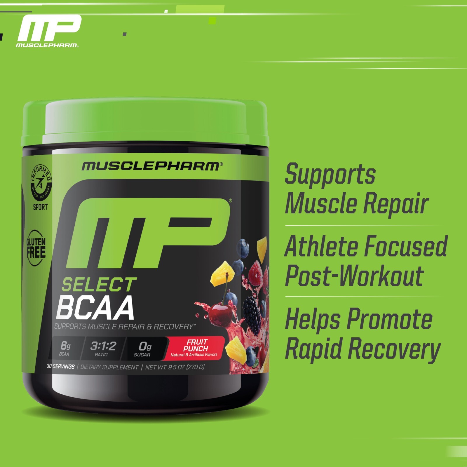 MusclePharm Essentials BCAA Powder – 30 Servings, Fruit Punch