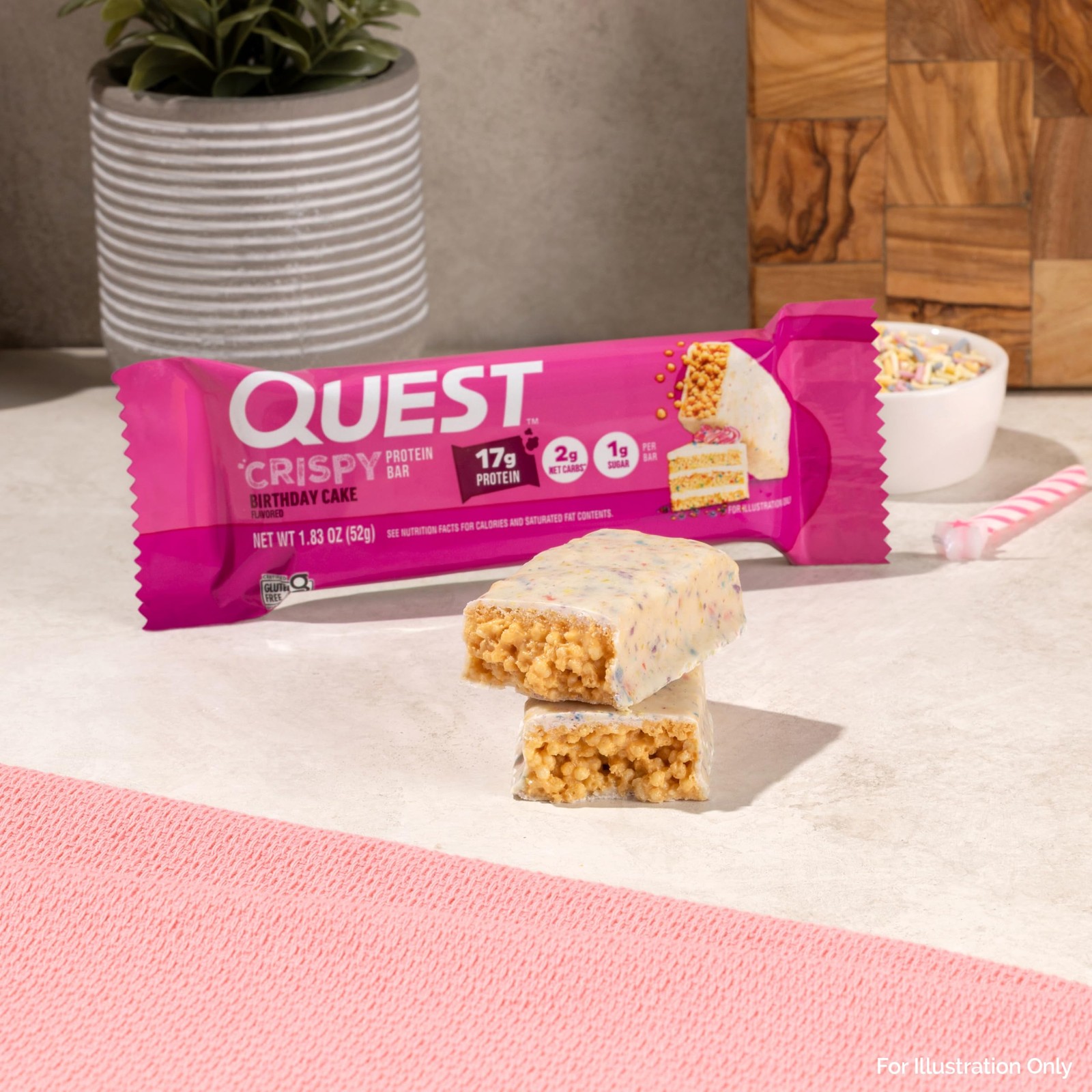 Quest Nutrition Crispy Birthday Cake Protein Bar, 17g Protein, 1g 12 Count