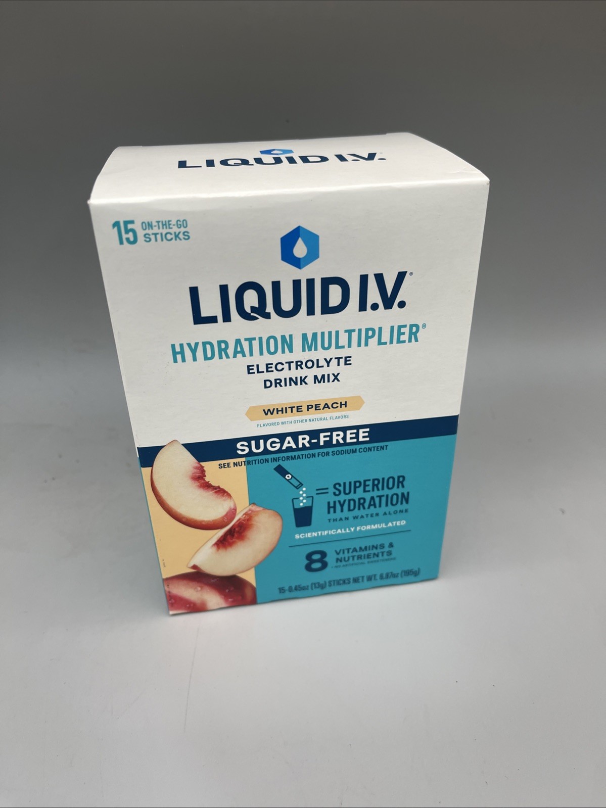 Liquid I.V Hydration Multiplier Drink Mix 15 Sticks Sugar Free White Peach 08/27